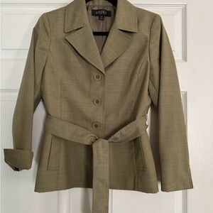 Kasper Olive Green Belted Notch-Collar Blazer